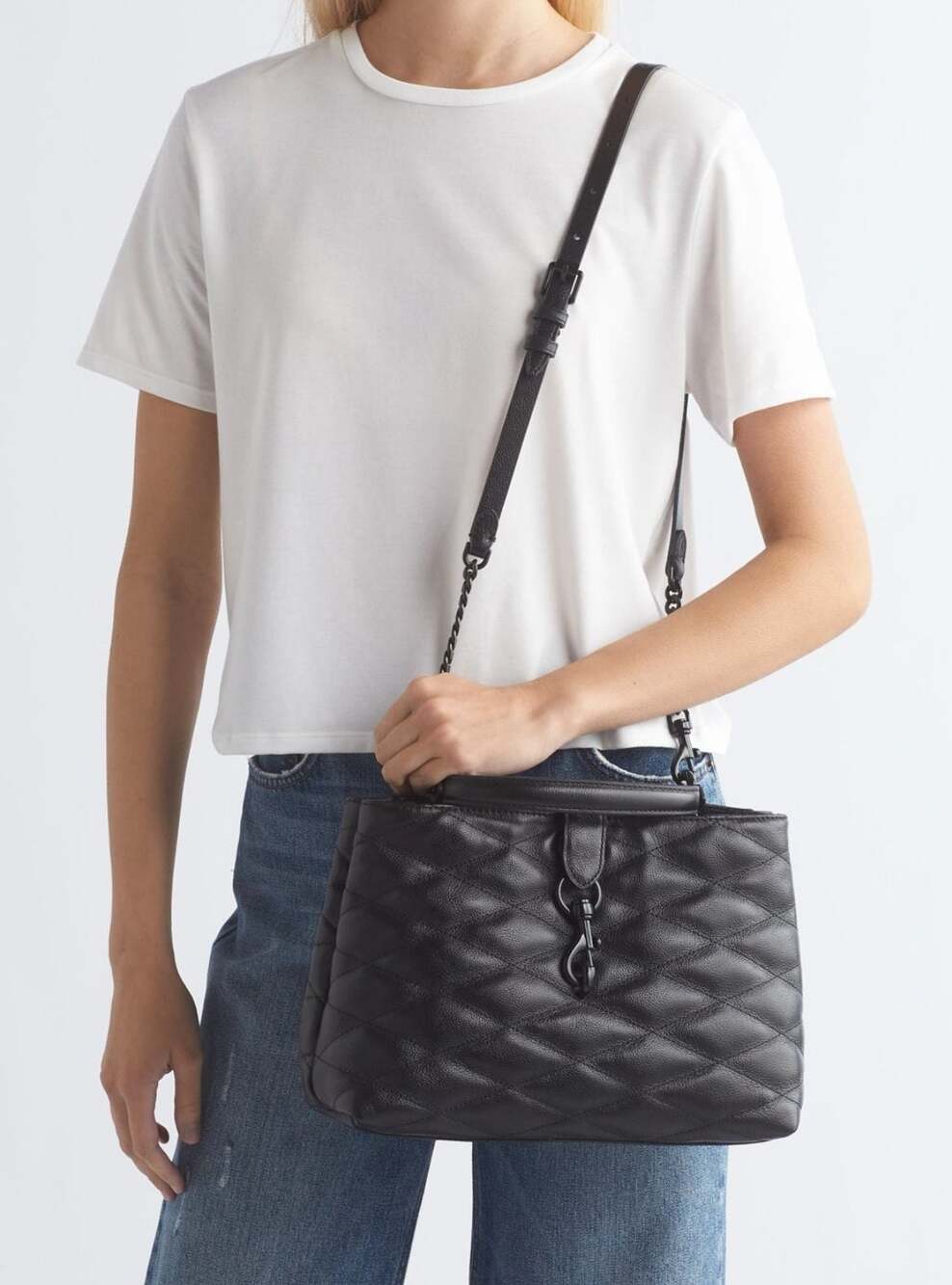 Rebecca Minkoff Edie Top Handle Satchel with Diamond Quilt Black Leather Bag